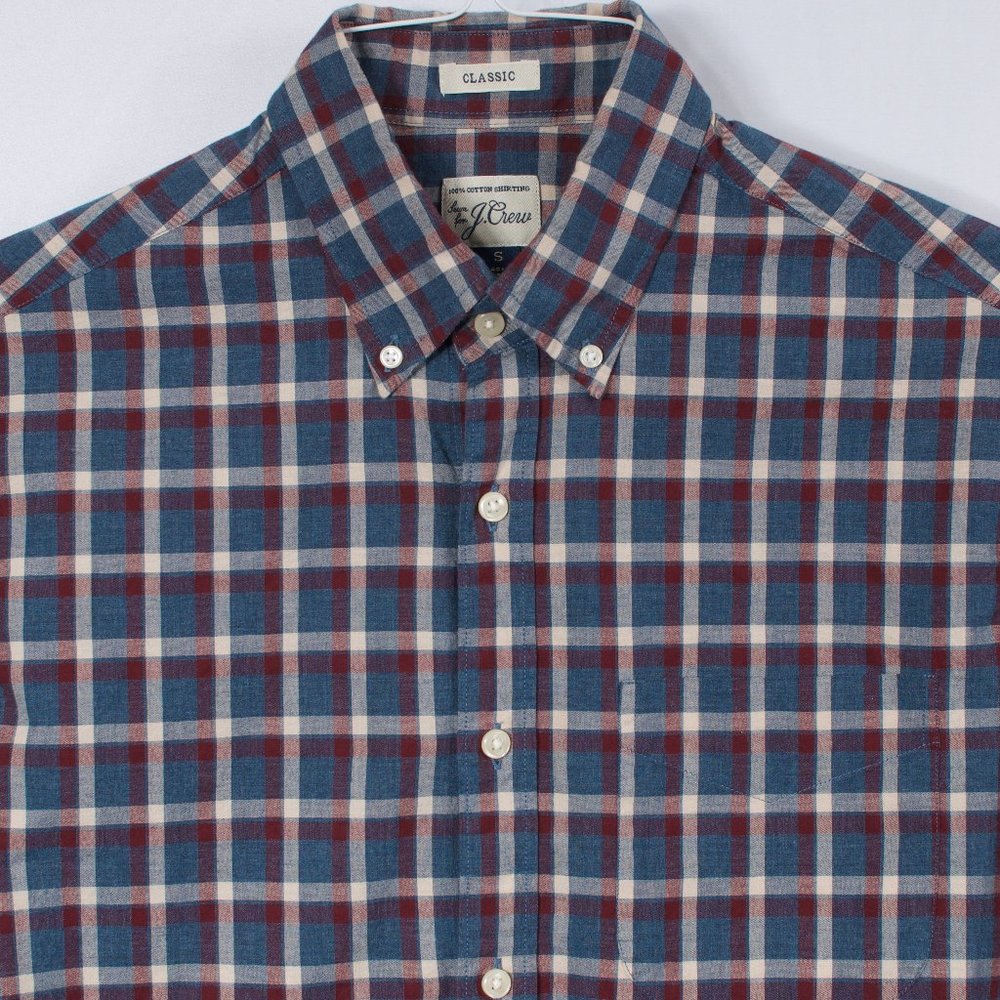 J. Crew Men's Casual Shirt S Blue Maroon Broadcloth Cotton